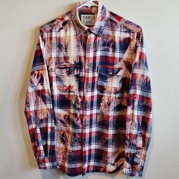 Franklin Flannels Upcycled Distressed Coyton Flannel Shirt - Unisex Size Small - Picture 1 of 7